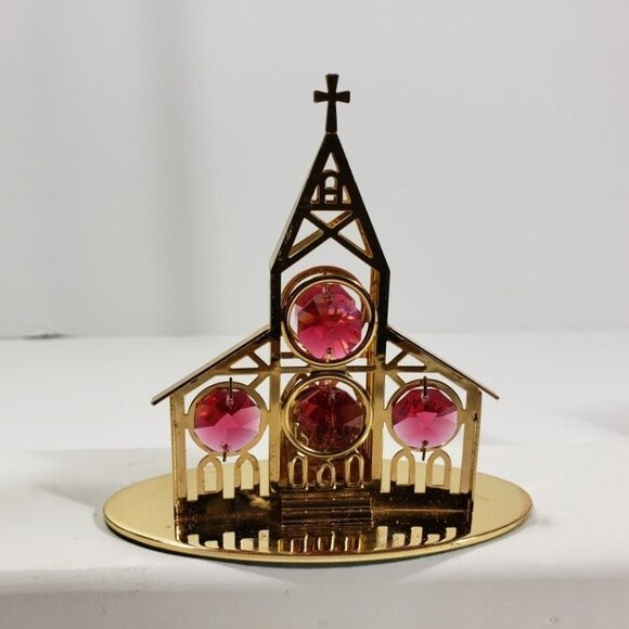 Vintage Holiday Church Decor 24K Gold Plated Tabletop Crystal Delight Candle - Picture 2 of 7